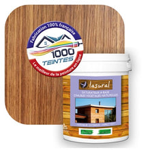 Charger l'image dans la galerie, Saturateur écologique Natura Lasural® Noyer (Bois Classic BC04) Intérieur/Extérieur MAT pour 8 m² - (conditionnement de 1.00 L) avec une pastille de ton noyer en fond d'image