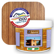 Charger l'image dans la galerie, Saturateur écologique Natura Lasural® Noyer (Bois Classic BC04) Intérieur/Extérieur MAT pour 80 m² - (conditionnement de 10.00 L) avec une pastille de ton noyer en fond d'image