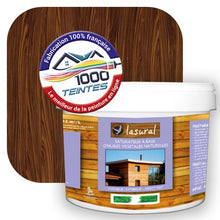 Charger l'image dans la galerie, Saturateur écologique Natura Lasural® Palissandre (Bois Classic BC05) Intérieur/Extérieur MAT pour 80 m² - (conditionnement de 10.00 L) avec une pastille de ton palissandre en fond d'image