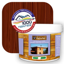 Charger l'image dans la galerie, Saturateur écologique Natura Lasural® Redwood (Bois Classic BC07) Intérieur/Extérieur MAT pour 80 m² - (conditionnement de 10.00 L) avec une pastille de ton redwood en fond d'image